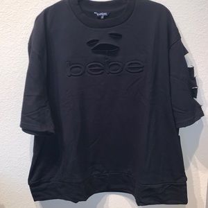 BEBE. distressed black short sleeve sweatshirt